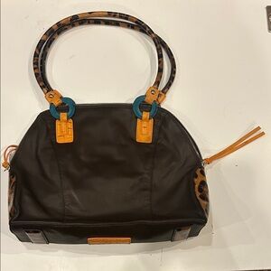 Chi designed by Falchi - Elegant Dark Brown Shoulder Bag w/ Cheetah print